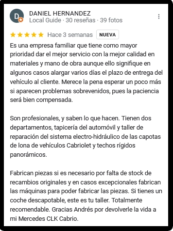 Capturas de opiniones reales de clientes de CabrioTec en Google